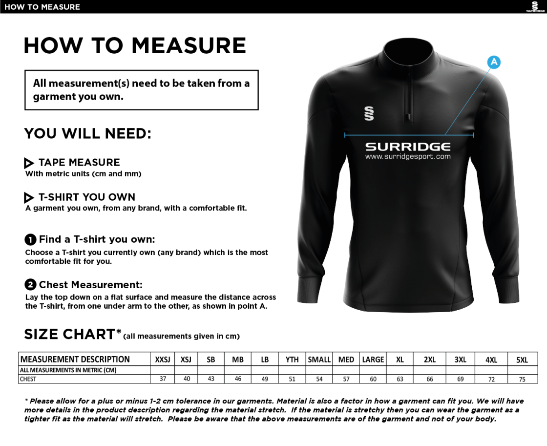 Hayes and Yeading FC Performance Top - Size Guide