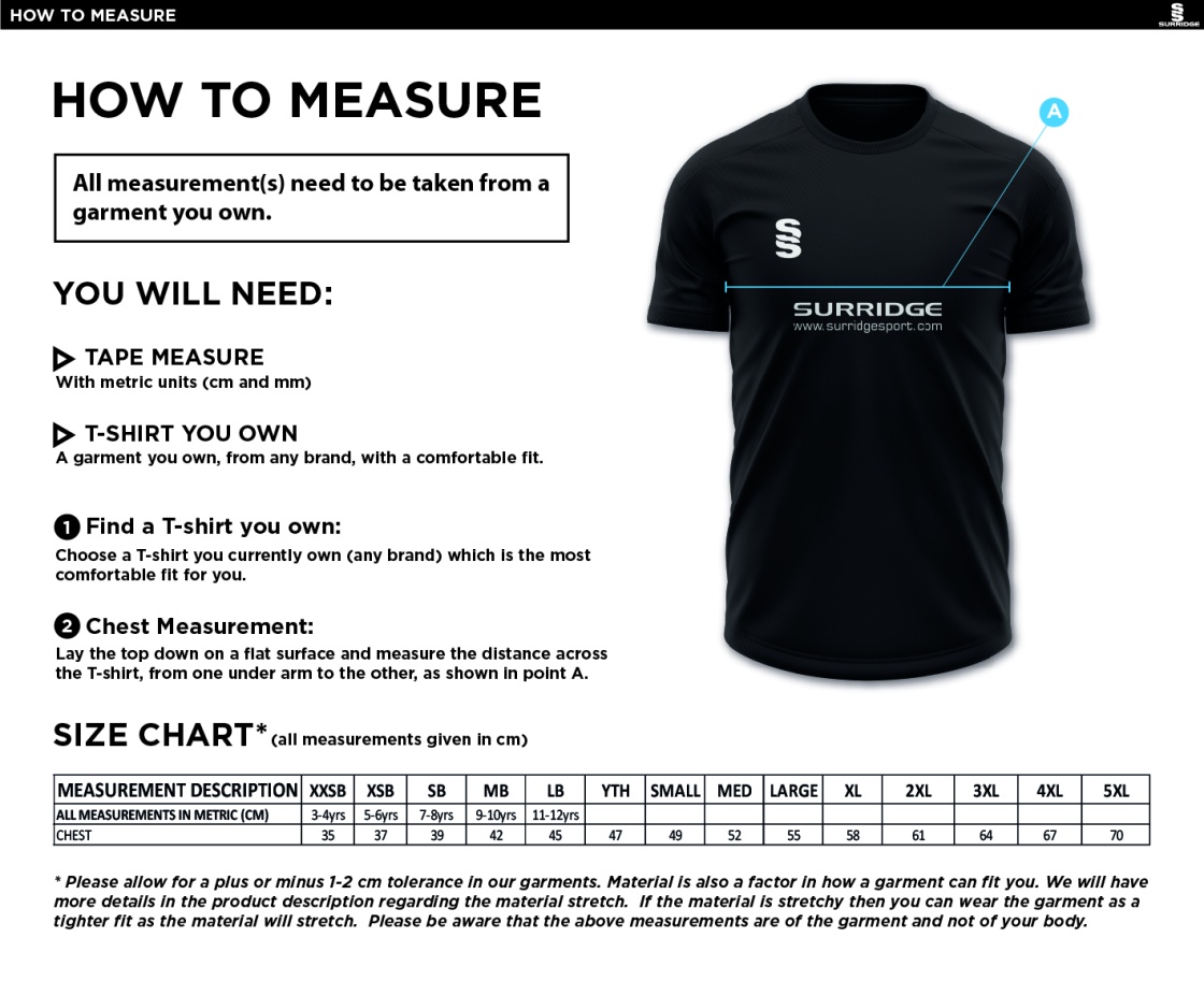 Hayes and Yeading FC Polo Shirt - Size Guide