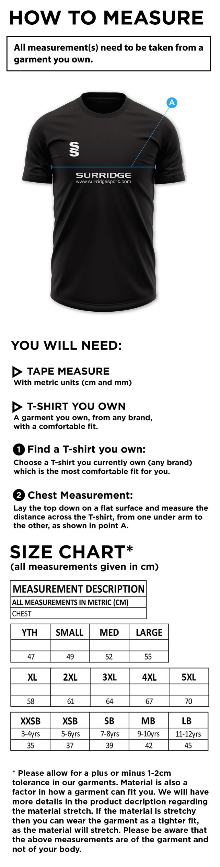 Hayes and Yeading FC Polo Shirt - Size Guide