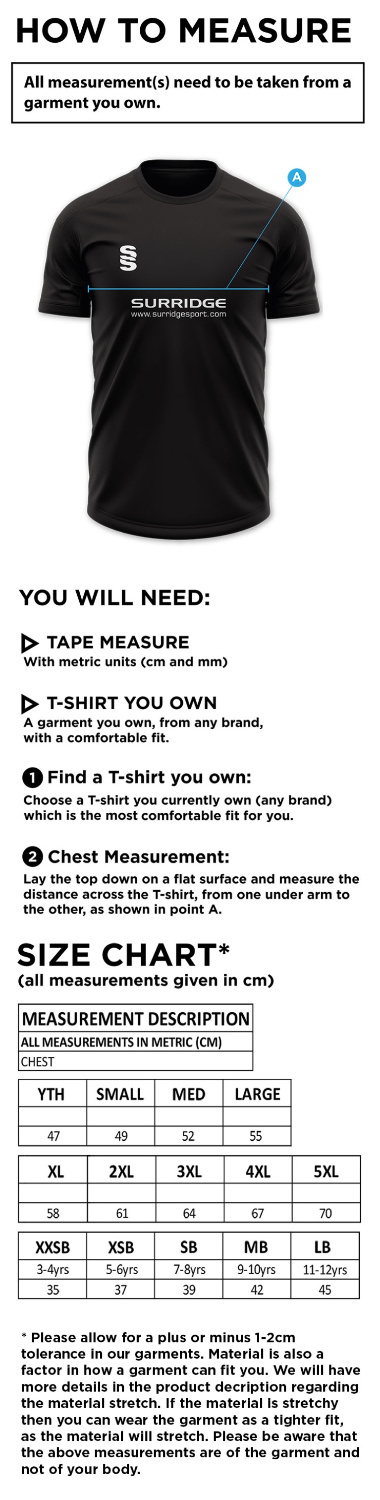 Hayes and Yeading FC Polo Shirt - Size Guide