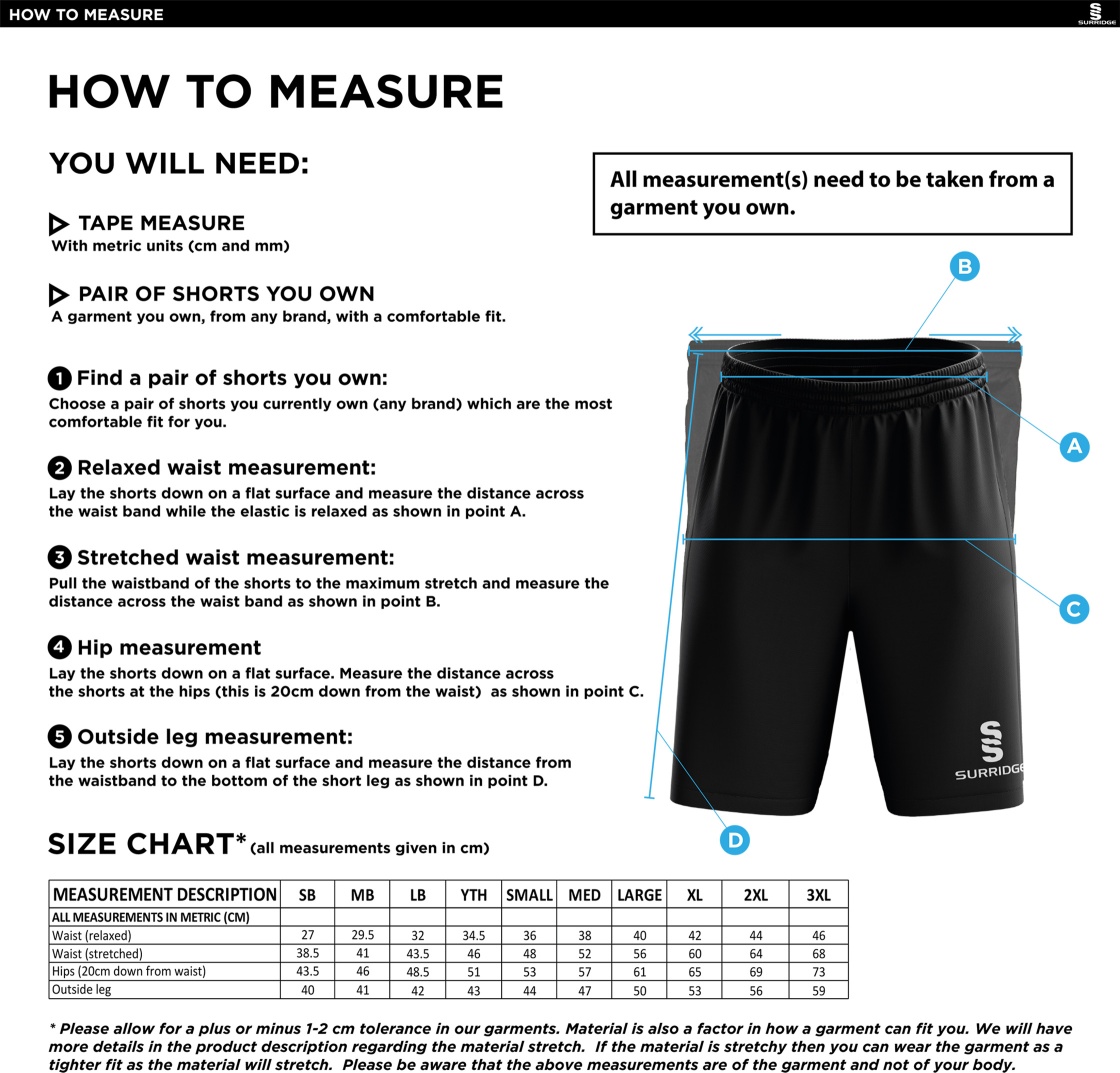 Hayes and Yeading FC Black Training Shorts - Size Guide